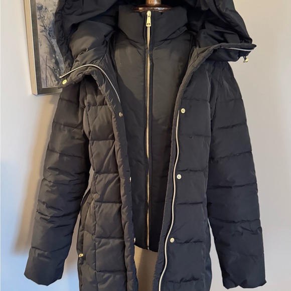 Black Mid-Length Quilted Puffer Jacket with Hood - Picture 2 of 11